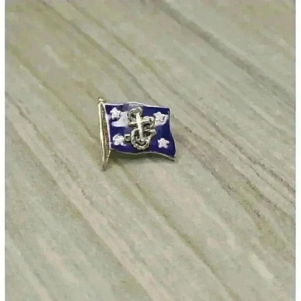Tiffany & Co Vintage 14kt White Gold Navy Flag Lapel Pin - Picture 8 of 10